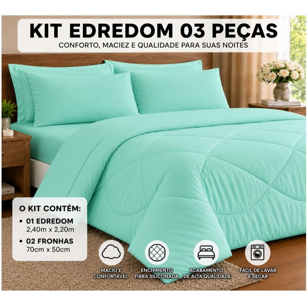 KIT 3 PEÇAS EDREDOM CASAL QUEEN DUPLA FACE + 2 FRONHAS  PROMOÇÃO ! ( TIFANY )