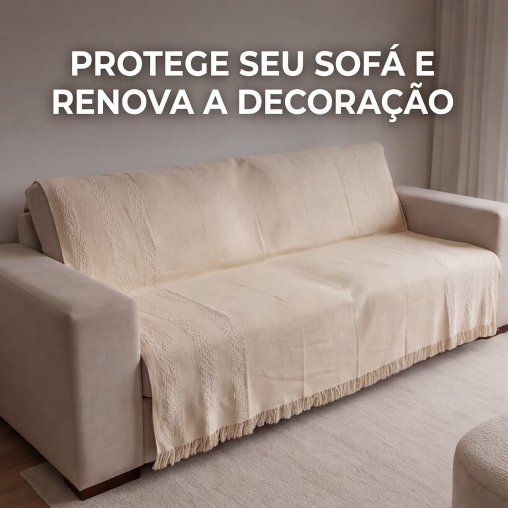 Manta Protetora para Sofá em Tecido Decorativo com Franjas Premium 240x180cm - Nobrega