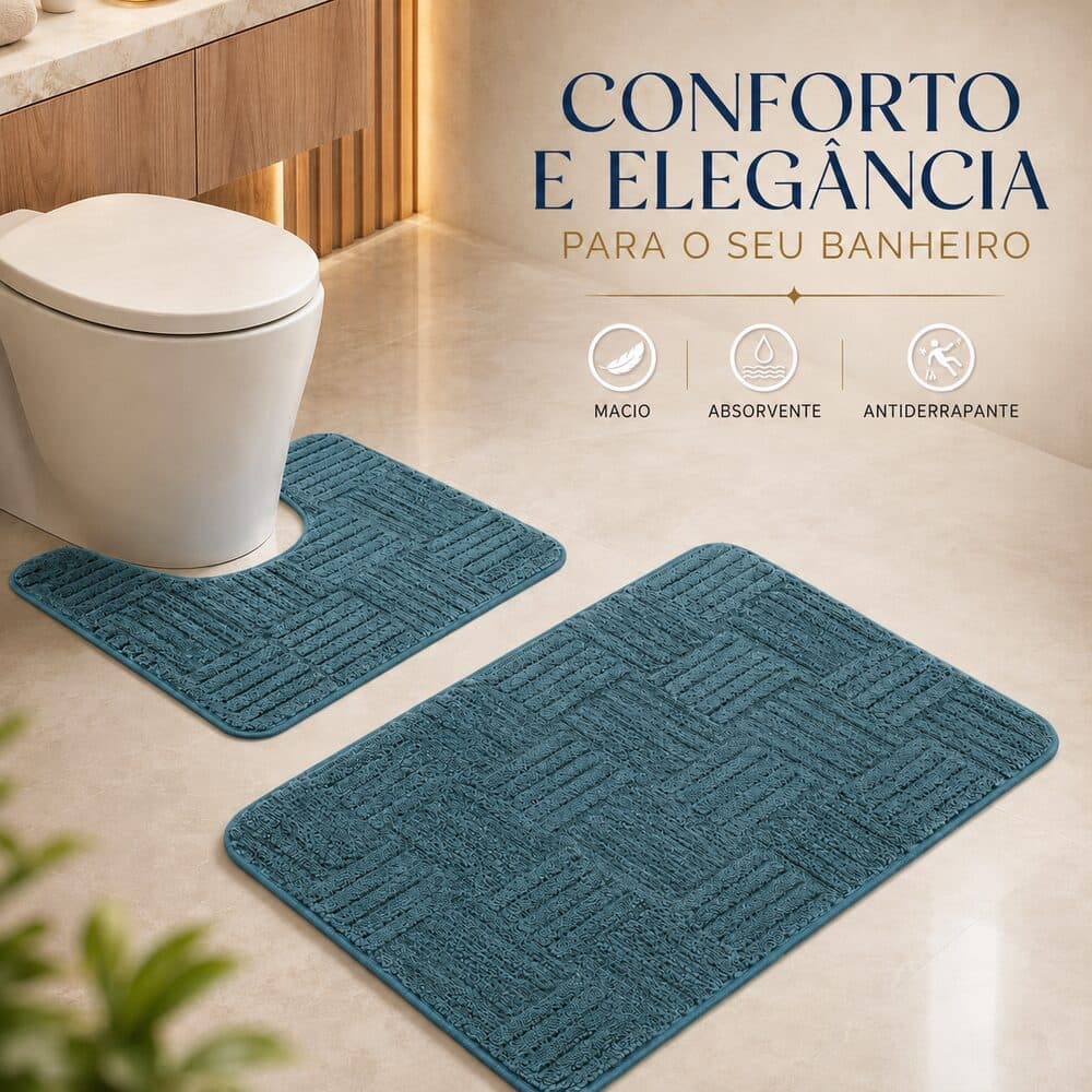 Kit 2 Tapetes para Banheiro Antiderrapante Peludo Macio Super Absorvente Lavável