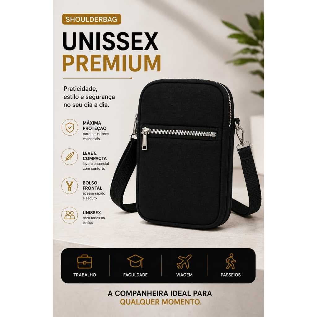 Shoulderbag Unisex Premium Alça Transversal e Punho