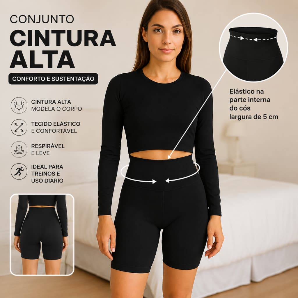 Bermuda Modeladora Feminina Cós Alto 18cm | Comprime Barriga Levanta Bumbum 12% Elastano Academia