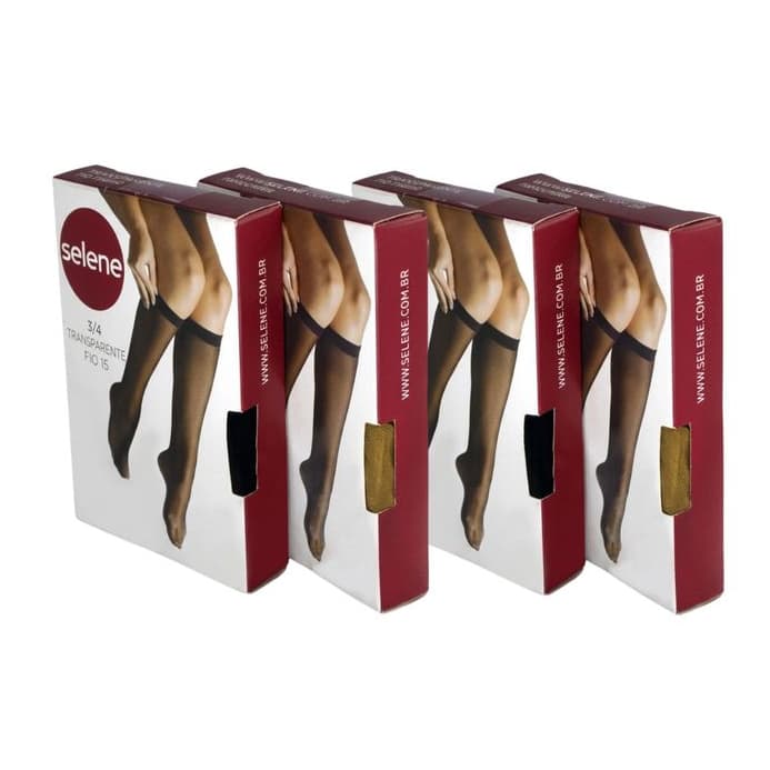 Kit 04 Pares De Meias 3/4 Fio 15 Feminina Meia Calça Fina Adulto Original Selene Ref 9040