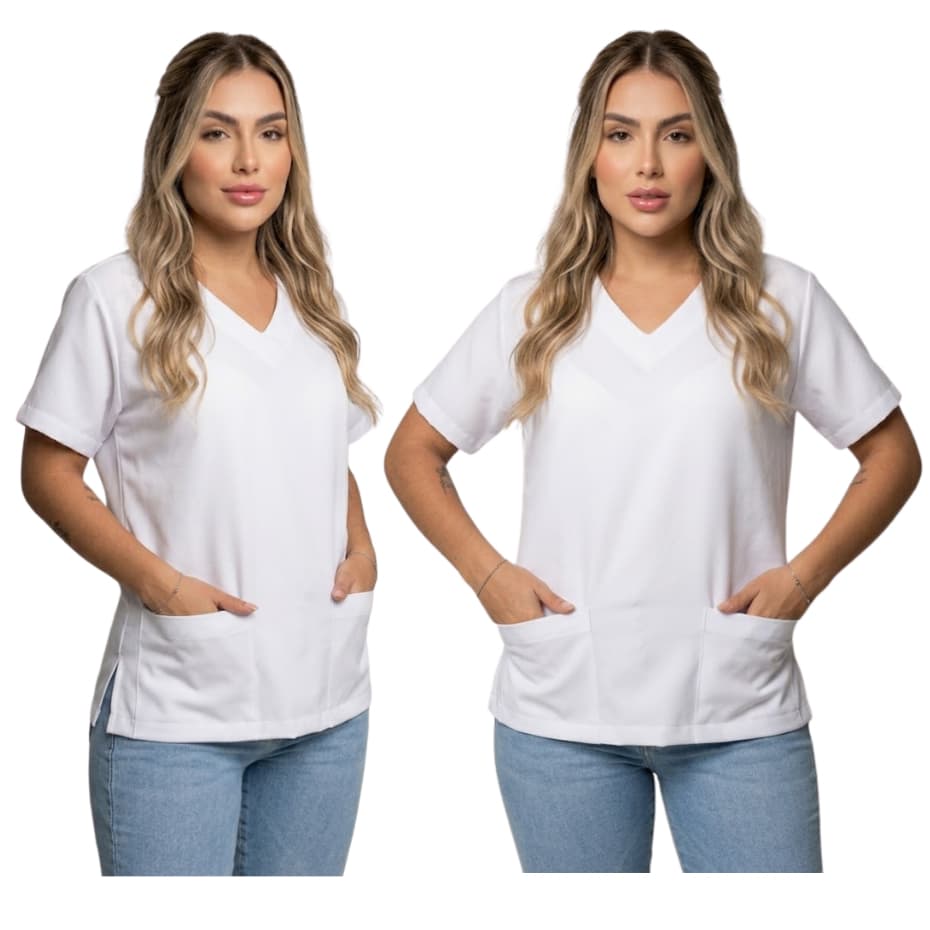 Blusa Feminina Bata Scrub Branca Enfermagem Cirurgico Hospitalar Blusa Bata Acinturada