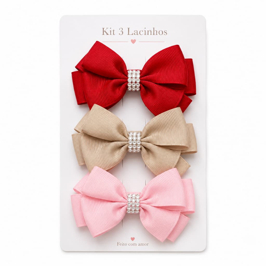 Kit com 3 Lacinhos de Bebê Menina Acessório Tiara.