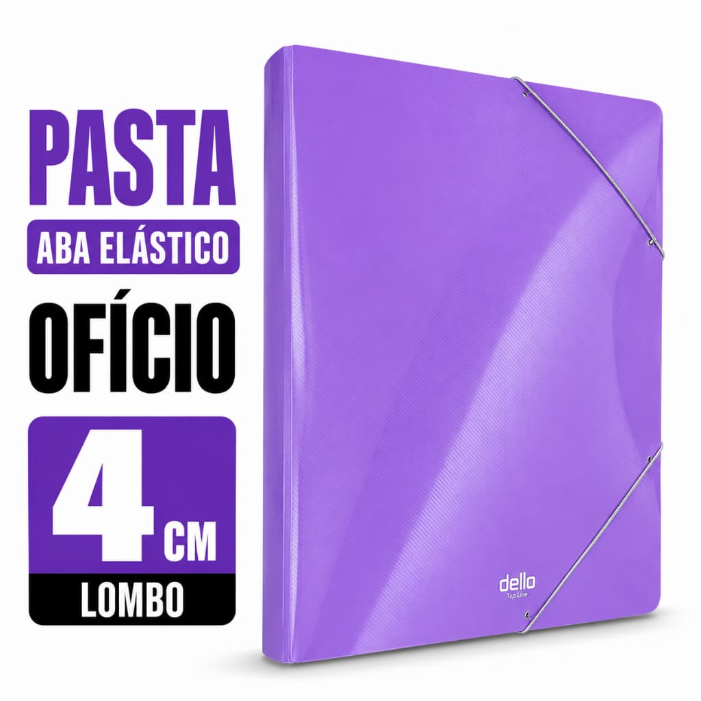 Pasta Aba Elástico Dello Top Line Lilás Ofício Lombo 4cm Escolar Escritório Documentos
