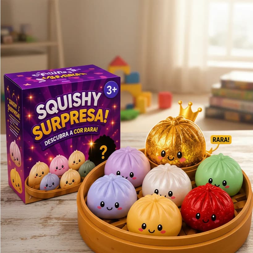 Caixa Surpresa Glitter Dumpling Squishy Antiestresse Paozinho Chines