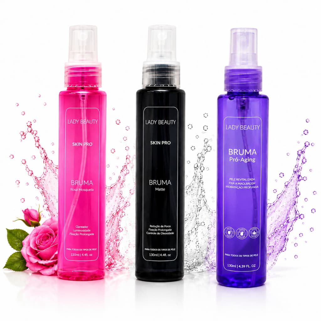 Bruma Facial Matte e Rosa Mosqueta Lady Beauty 130ml Fixadora Controle de Oleosidade Reduz Poros Fixação Prolongada