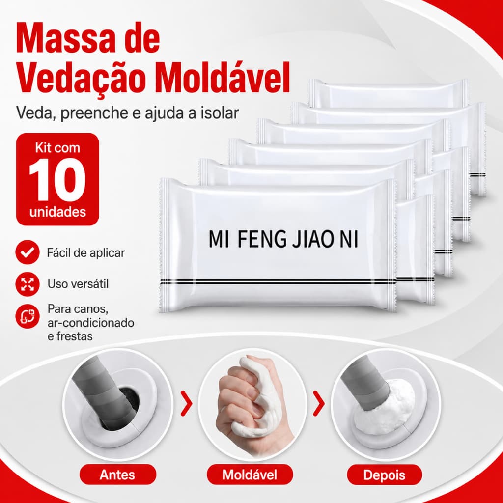Kit 10 Massa Adesiva de Vedação Moldável para Ar-Condicionado, Canos e Cabos 5/10kit