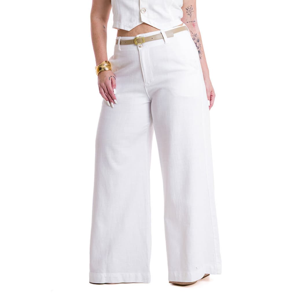 Calça Pantalona Plus Size Premium com Cinto Alfaiataria Social