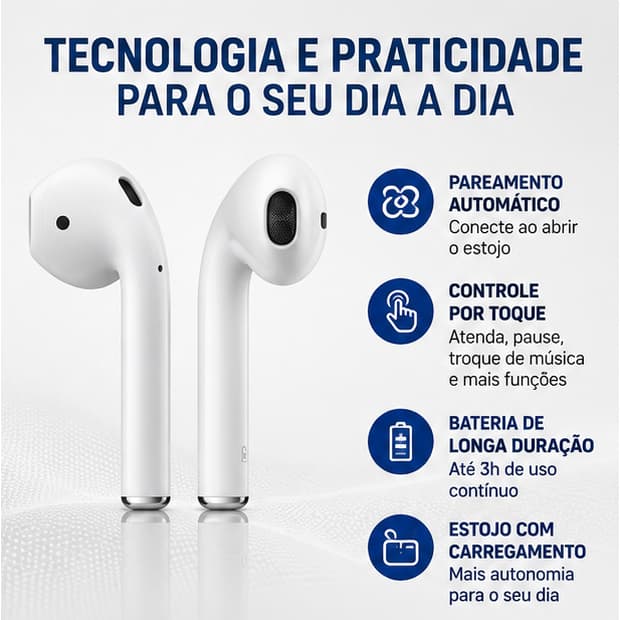 Fone de Ouvido Bluetooth i12 Sem Fio TWS com Microfone Controle por Toque Android e iPhone