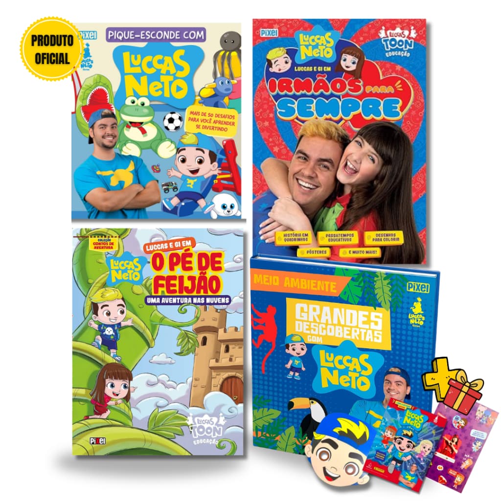 Megacombo Luccas Neto Oficial 4 Livros exclusivos + Álbum + Máscara + Adesivos