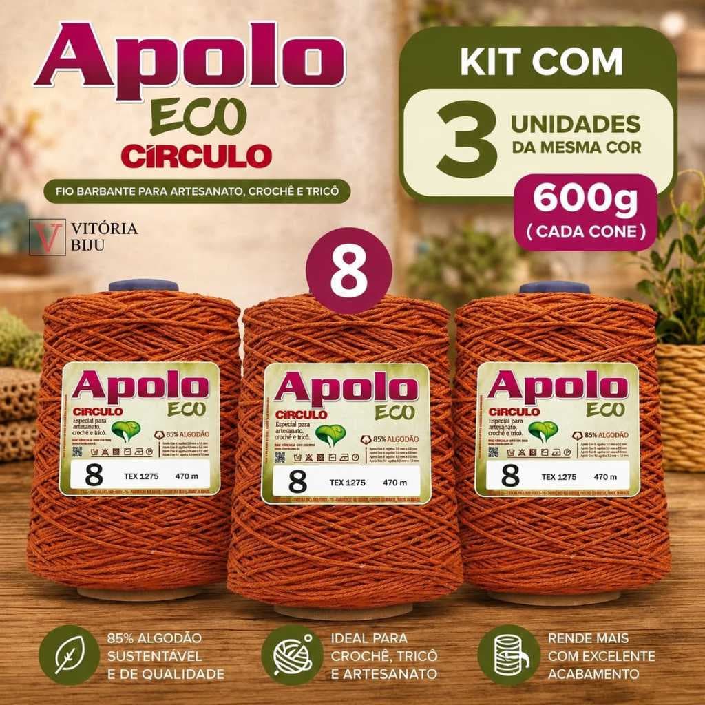 Kit de Barbante Apolo Circulo nº 08 - 600 g - 457m -  kits com 3 cores iguais