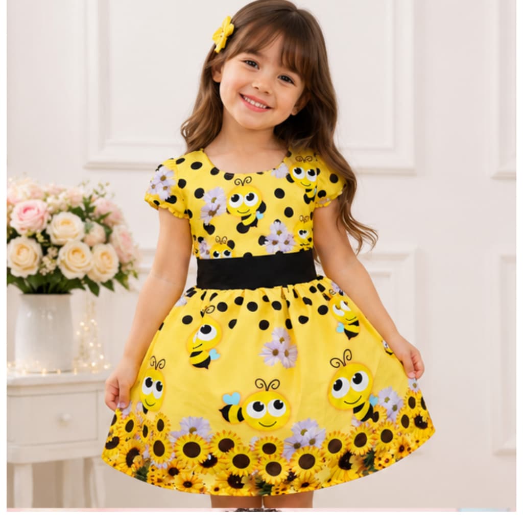 VESTIDO COLMEIA ABELHA BEBE TEMATICO ABELHINHA ANIVERSÁRIO