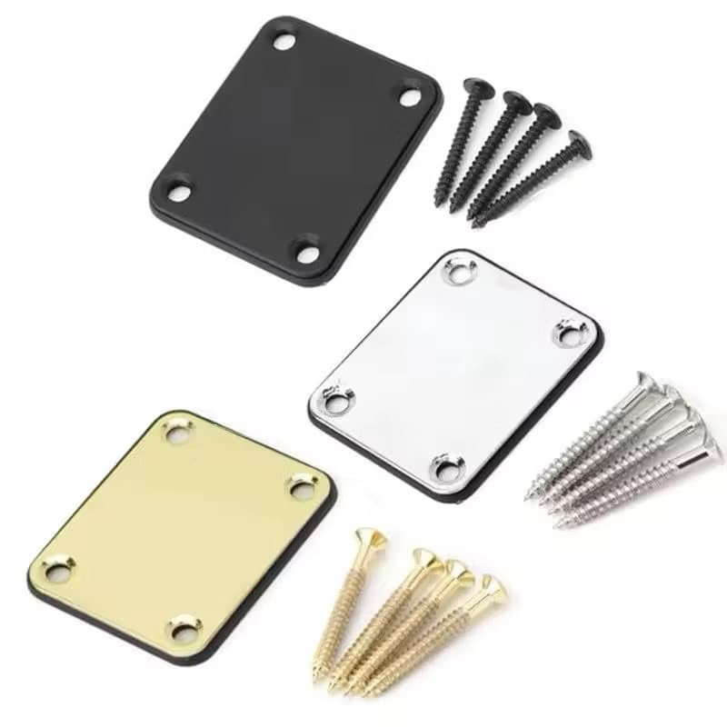Neck Plate Placa Braço Cromado C/ Parafusos Para Guitarra