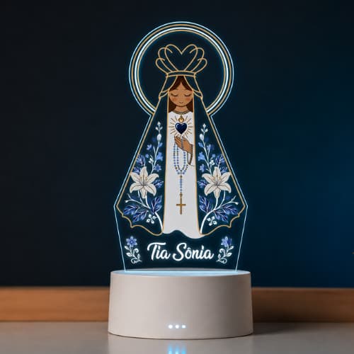 Luminária de mesa temática LED Uv com nome personalizado presente religioso Nossa Senhora Aparecida