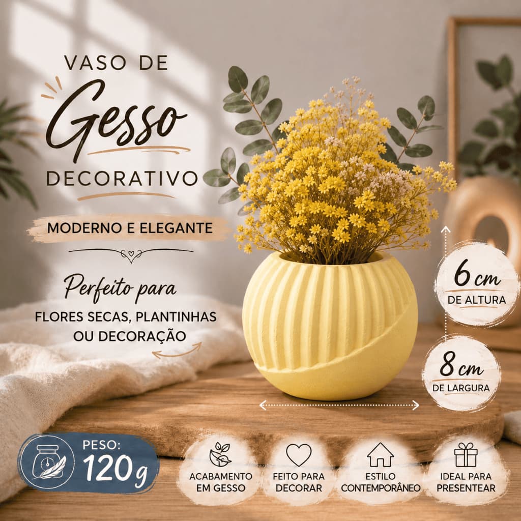 Vaso Redondo de Gesso Moderno 6cm Disponível nas Cores Azul Branco Verde Cinza Roxo Amarelo Rosa