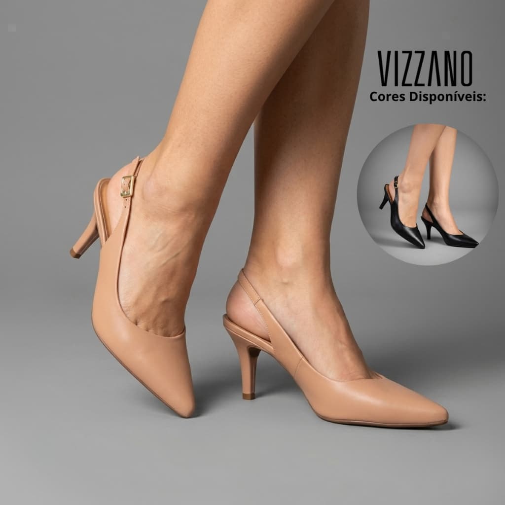 Scarpin Slingback Feminino Salto Baixo Fino Elegante Conforto Vizzano