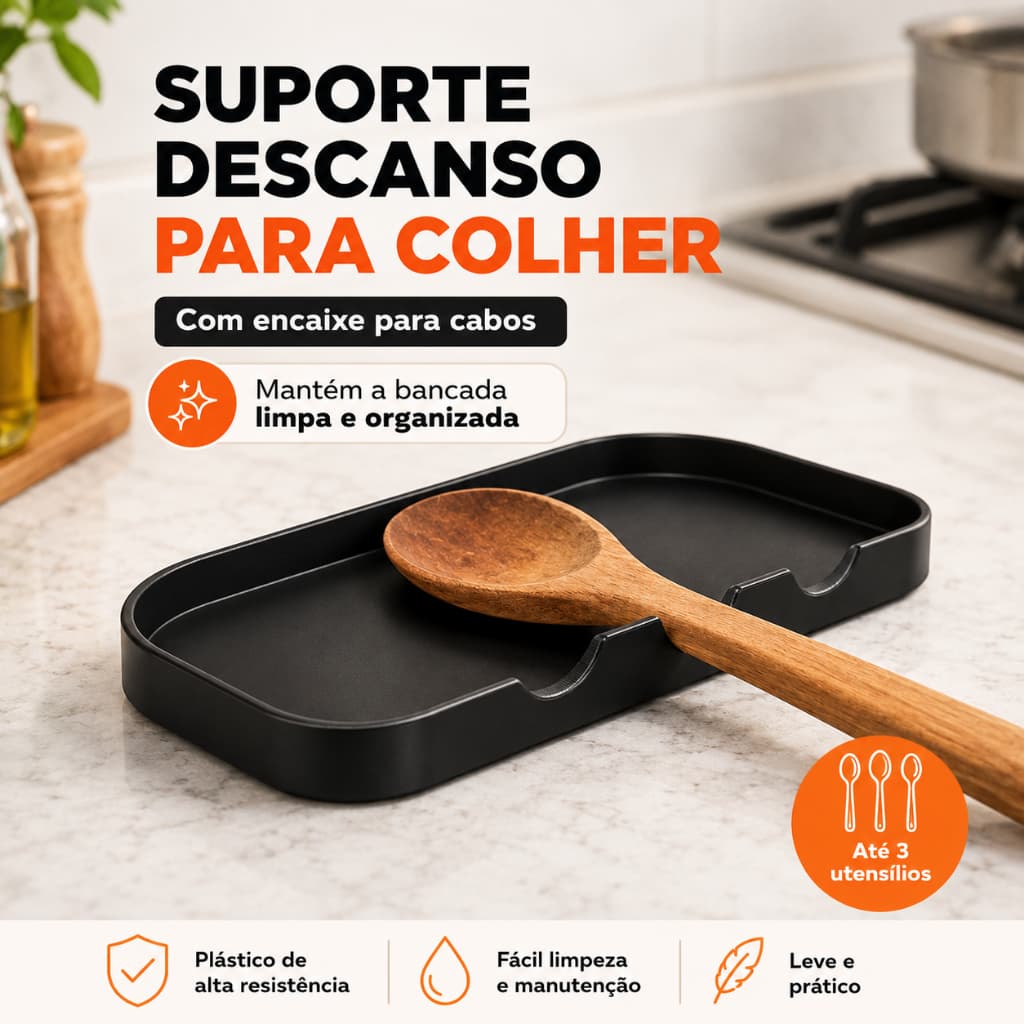 Suporte Descanso para Colheres e Utensílios Organizador 3 Lugares com Encaixe para Cabos