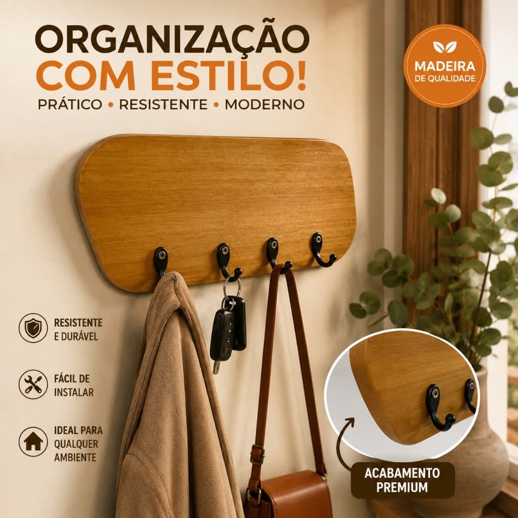 Porta Chaves Decoração Madeira Organico Parede Organização Chaves