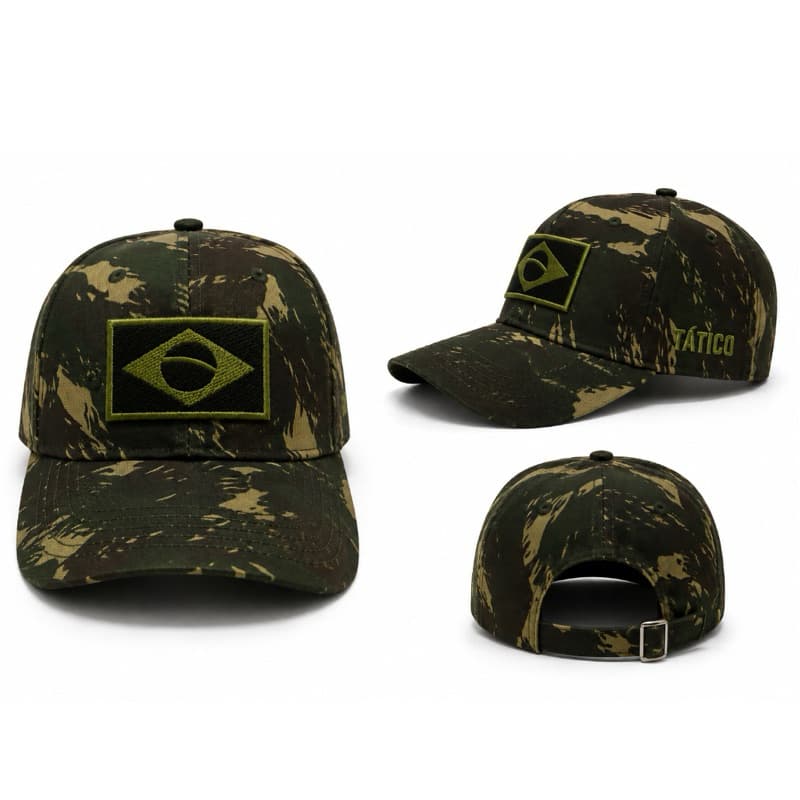 Boné Tático Camuflado Brasil Bordado Estilo Militar Ajustável Exército Outdoor Pesca Airsoft