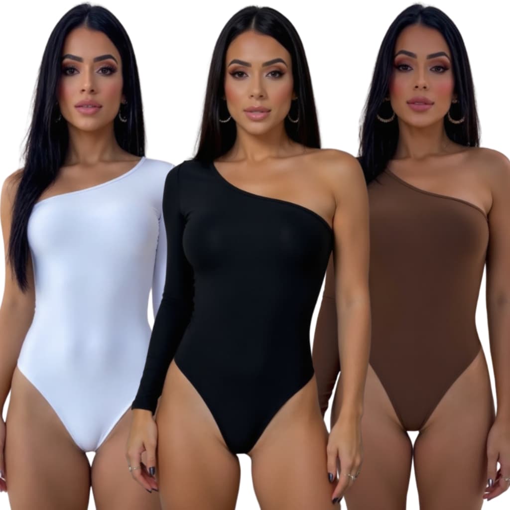 KIT Body Feminino Mula Manca Manga Longa Um Ombro Só Estilo Inverno Segunda Pele Moda Elegante