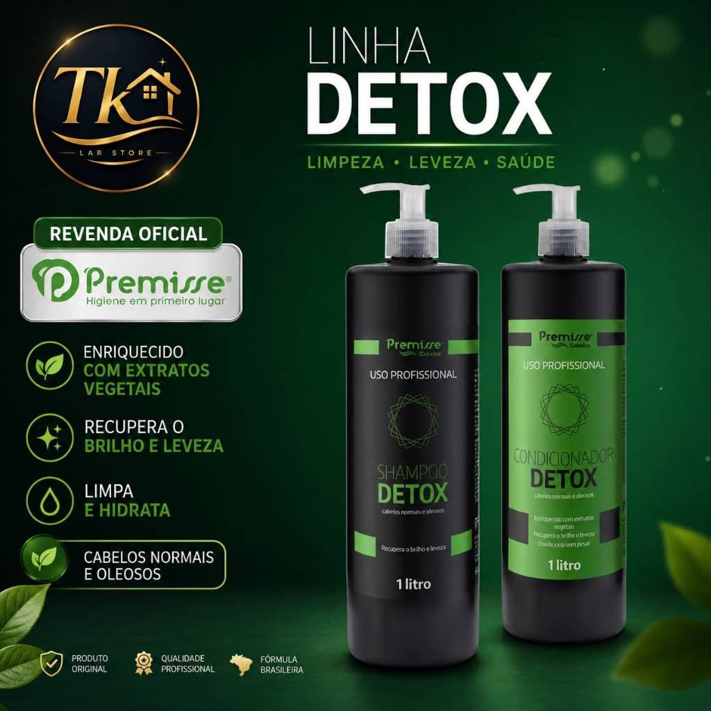 Shampoo e  Condicionador Detox Premisse 1L Profissional Alto Poder de Limpeza,  Cabelos Normais a Oleosos , Premisse