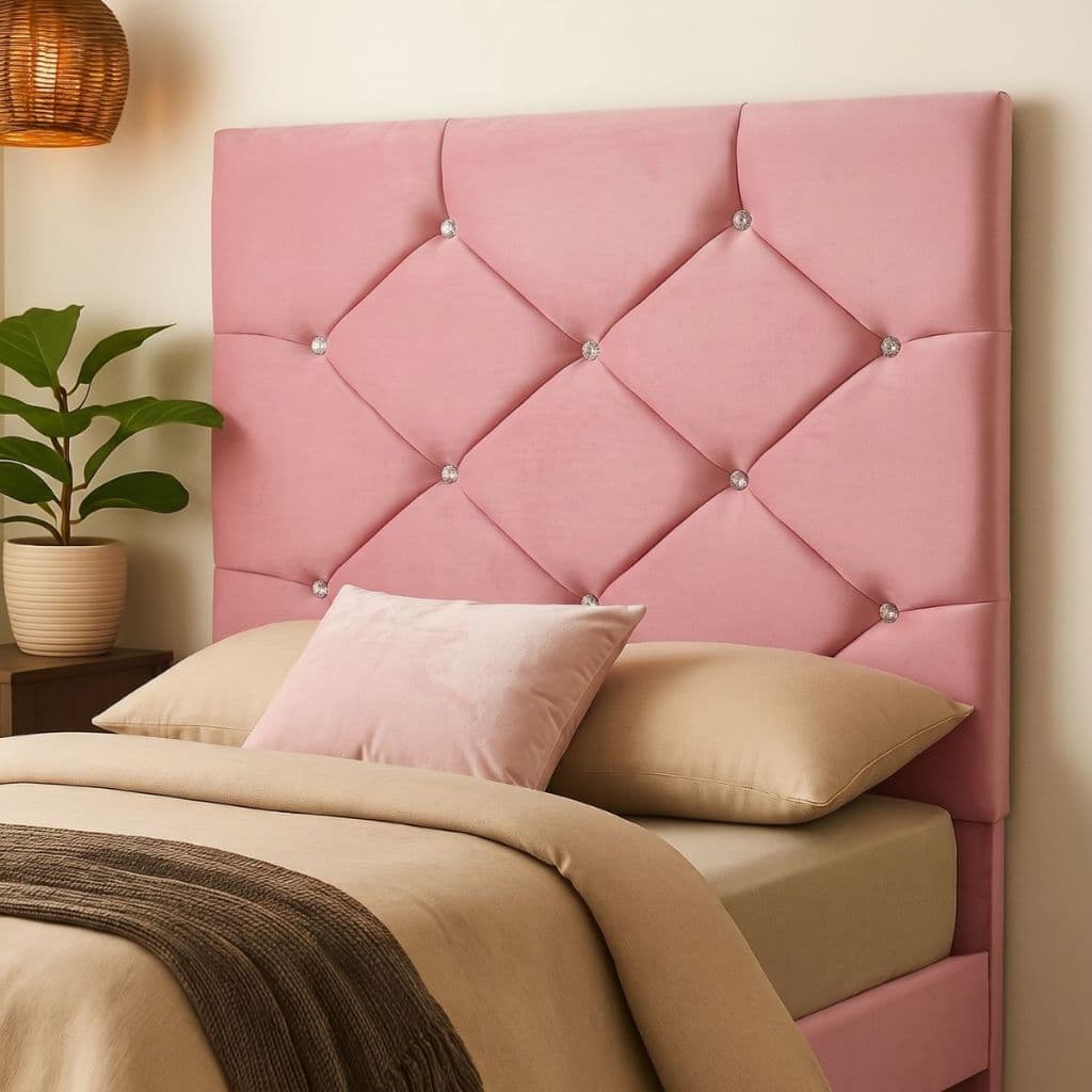 Cabeceira Com Pés Cama Box Solteiro 0,90 Tecido Suede Botões de Strass Estrutura Reforçada