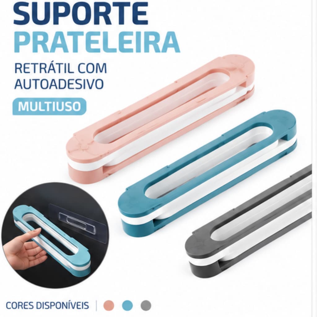 Suporte Prateira Retrátil Autoadesivo Multiuso de Plástico Dobrável para Banheiro, Cozinha e Lavanderia