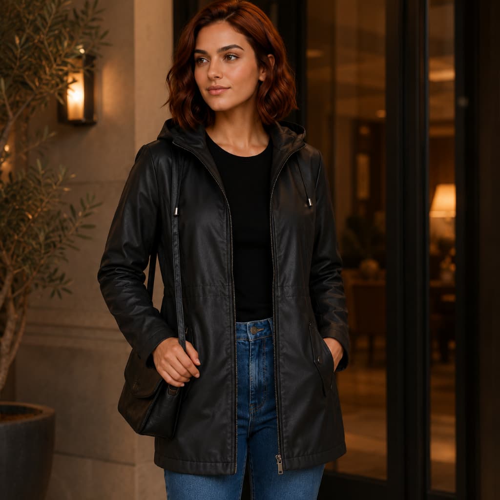 Jaqueta Parka Feminina Capuz Inverno Frio Premium PU Macio Forro