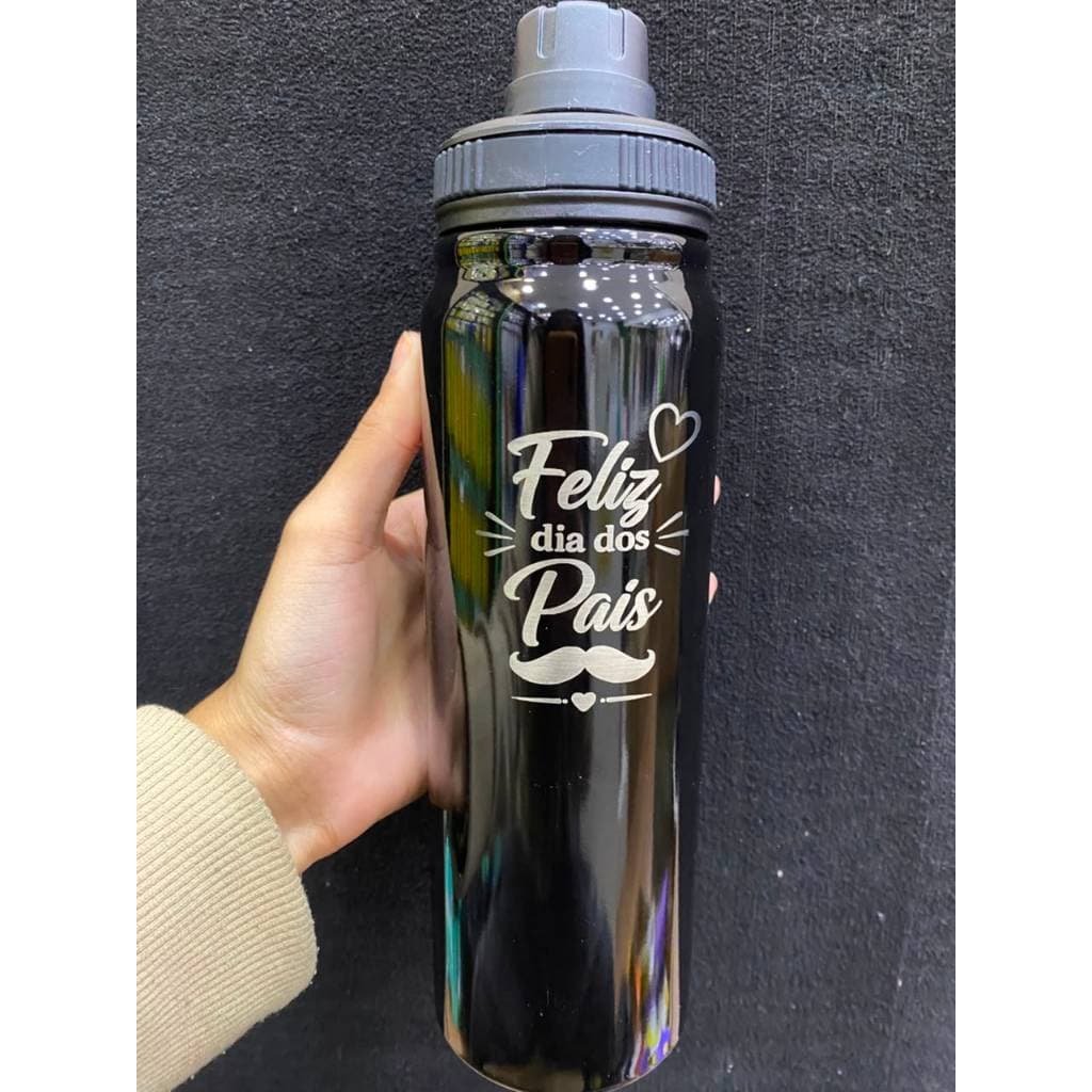 Garrafa Térmica 800ML Com Bico e Alça Personalizada Preta Dia dos Pais Estampa Para Presente