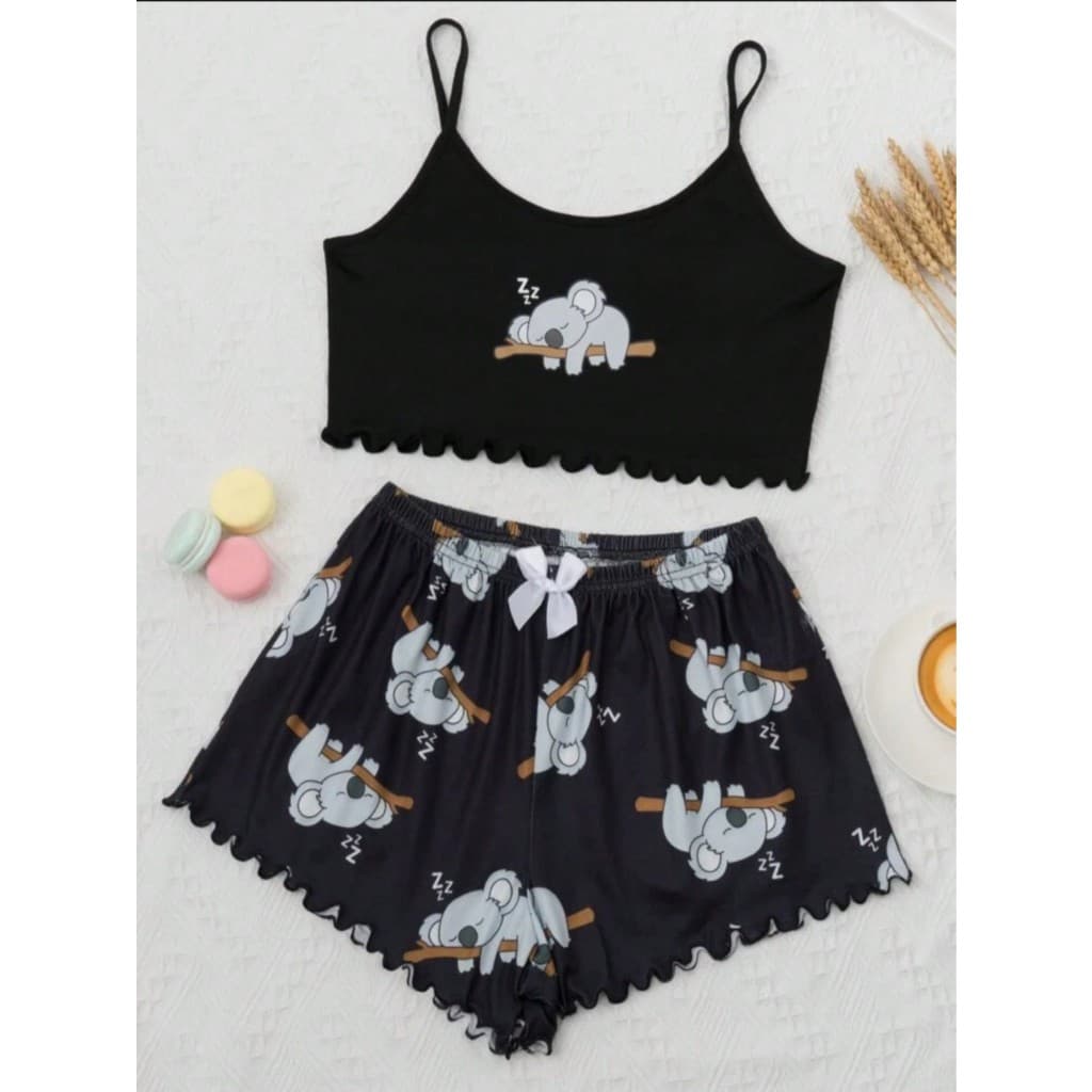 Pijama Feminino Curto Verão Baby Doll Alcinha Short Doll Conjunto Blogueira Estampado Confortável