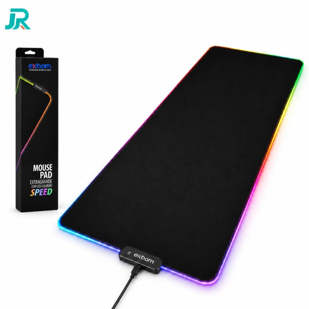 Mouse Pad Gamer Exbom LED RGB Iluminado 80x30cm Extra Grande Preto Sem Desenho Speed para Teclado e Mouse