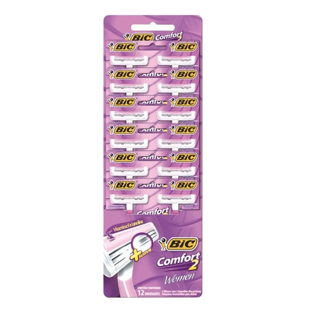 Aparelho De Depilar Bic Comfort 2 mulheres Cartela Com 12 Unidades