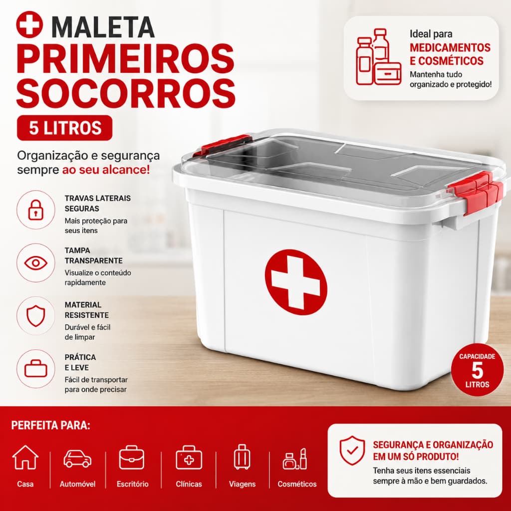 Caixa Primeiros Socorros 5 Litros Maleta Cosméticos