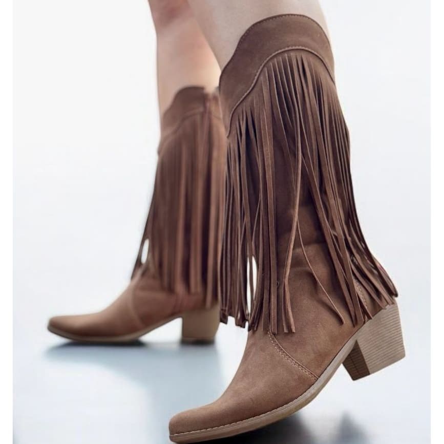 Bota Franja Western Confortável Texana Salto Grosso Curto Country Macia Coturn Rodeio Boiadeira