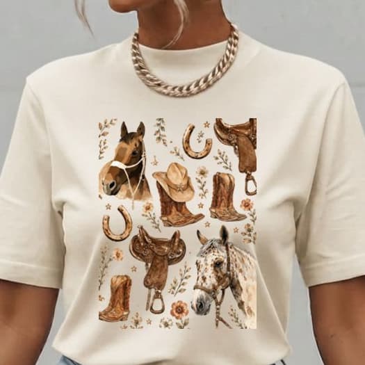 camiseta 100%algodão t-shirt blusa feminina estilo descolada menina rodeio country cavalo bota cela