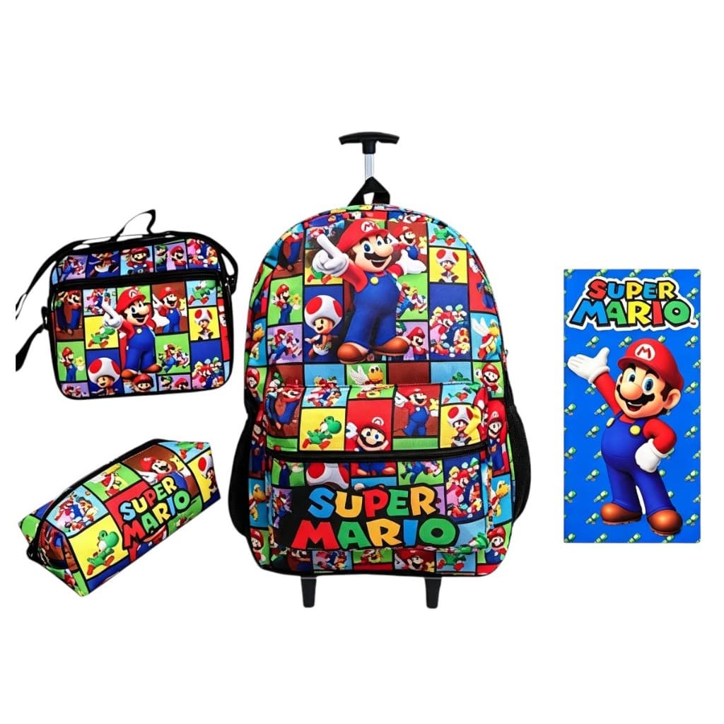 Kit Mochila Rodinha Infantil Juvenil E Infantil Super Mario - Toalha