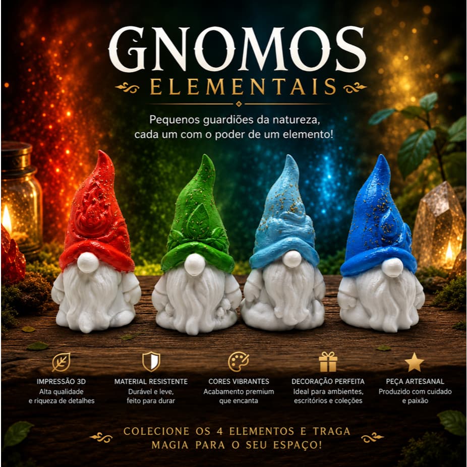Gnomos Elementais Kit 4 – Ar, Fogo, Água e Terra