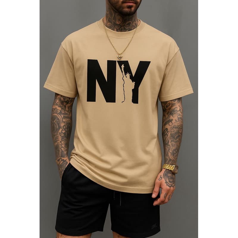 Camiseta T-Shirt Masculina Oversized NY Estátua da Liberdade Streetwear 100% Algodão Casual Premium