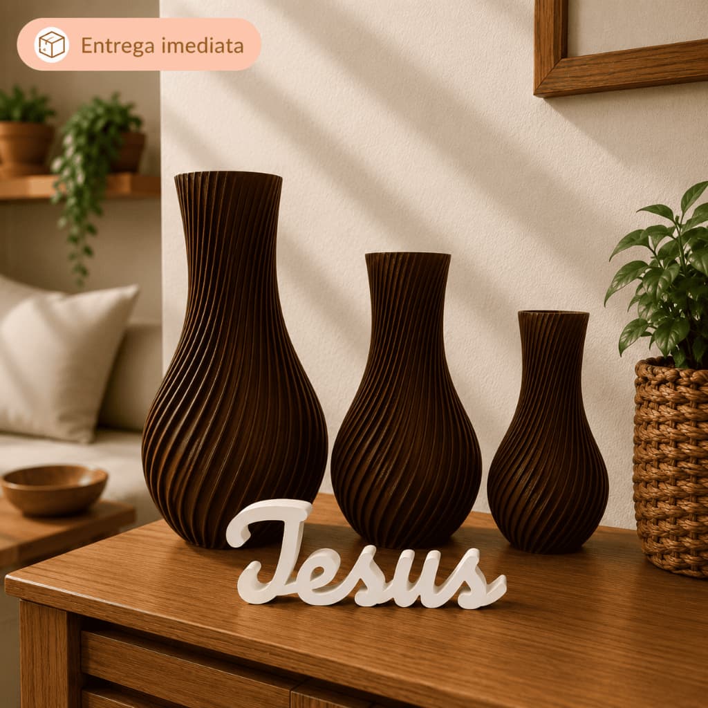 Kit 3 Vasos Decorativos com Letreiro Personalizado Decoração Moderna Elegante Casa e Escritório