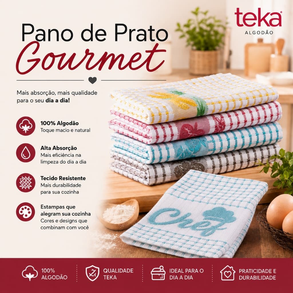 Kit 10 Pano De Prato Atoalhado Atacado Teka Gourmet