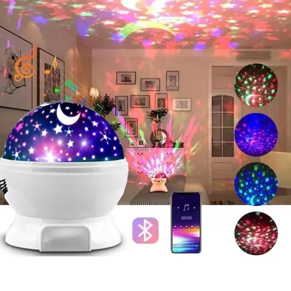 Luminária Abajur Projetor De Estrelas com Bluetooth Musical De Tomada