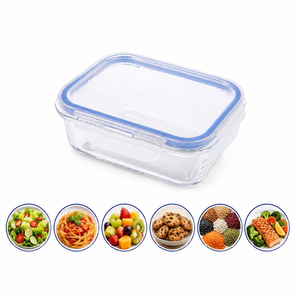Pote Hermético de Vidro Borossilicato 640ml Retangular Tampa com Travas Vedação Hermética Forno Freezer Micro-ondas