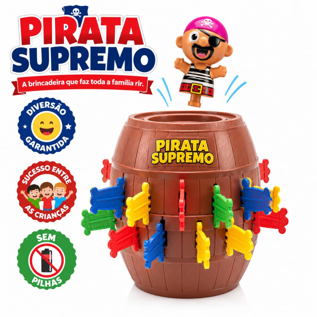 Pirata Supremo Jogo Pula Pirata Infantil com 16 Espadas Brinquedo Divertido para Crianças
