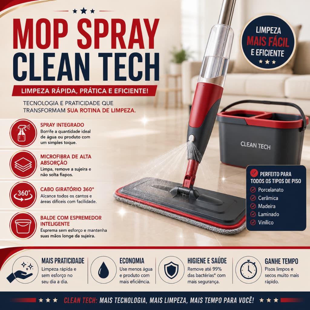 Mop Spray Rodo Esfregão Mágico Reservatório Inteligente Microfibra Premium Limpeza rapida