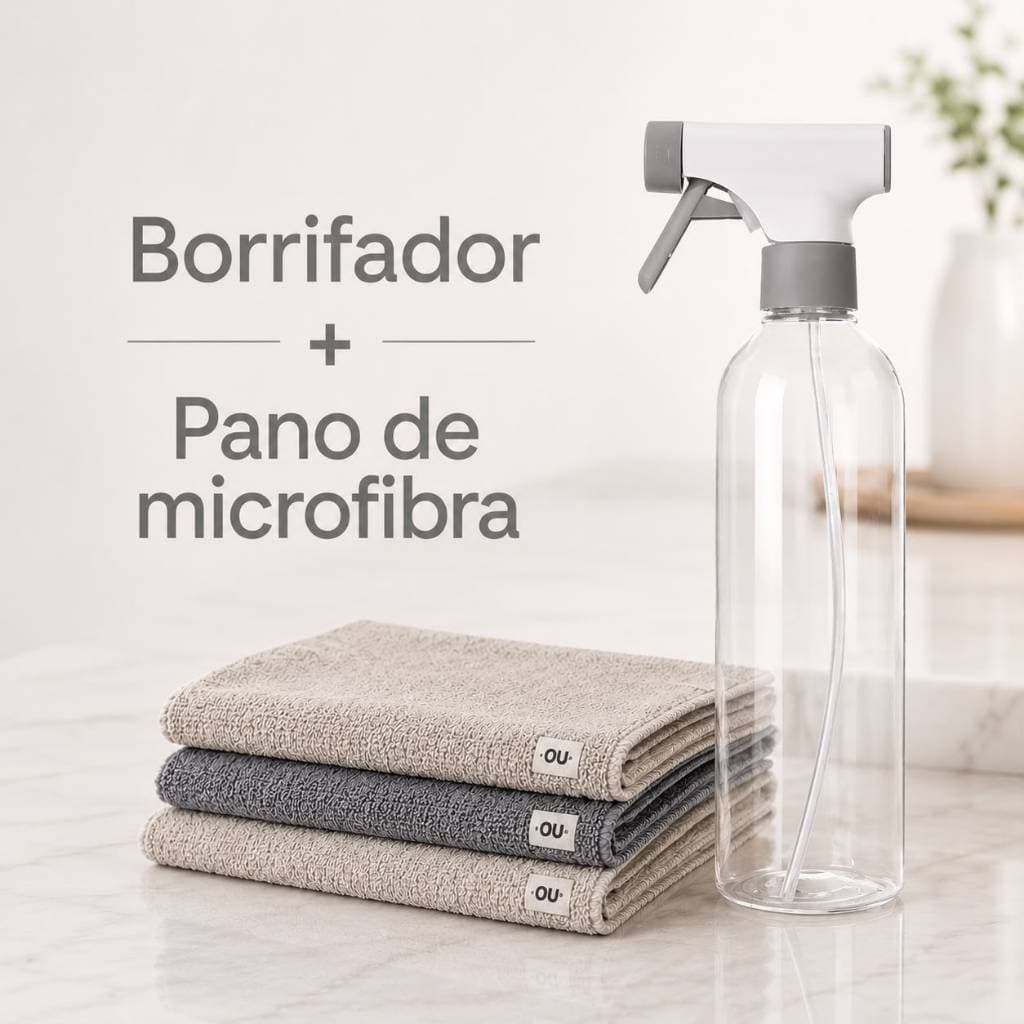 Kit Limpeza 1 Borrifador 500ml 1 Conjunto Panos Microfibra Linha Flow Ou Cozinha Lavanderia Banheiro