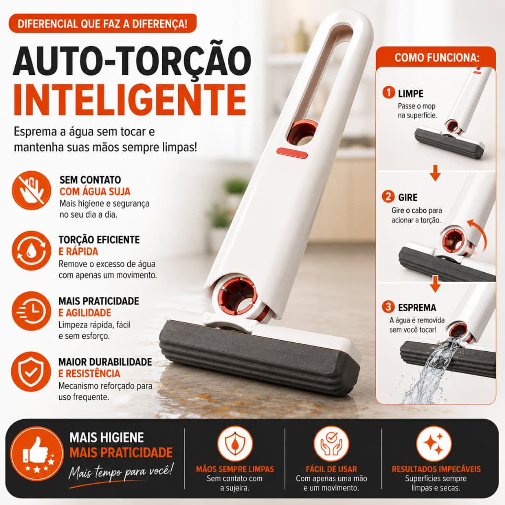 Mini Mop Portátil Retrátil Auto Torção Esfregão Limpeza Cozinha Banheiro Casa Carro Compacto BP-21108