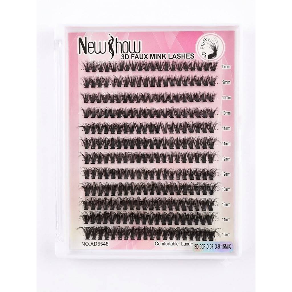 Cílios Postiços Em Tufos Volume 50P 3D Faux Mink New Show Curvatura D Mix 9 A 15mm Efeito Marcante