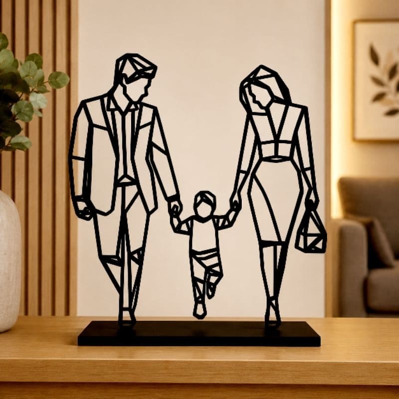 Placa Decorativa Família Escultura Casal Decoração Enfeite Minimalista Mesa Prateleira Presente Casa