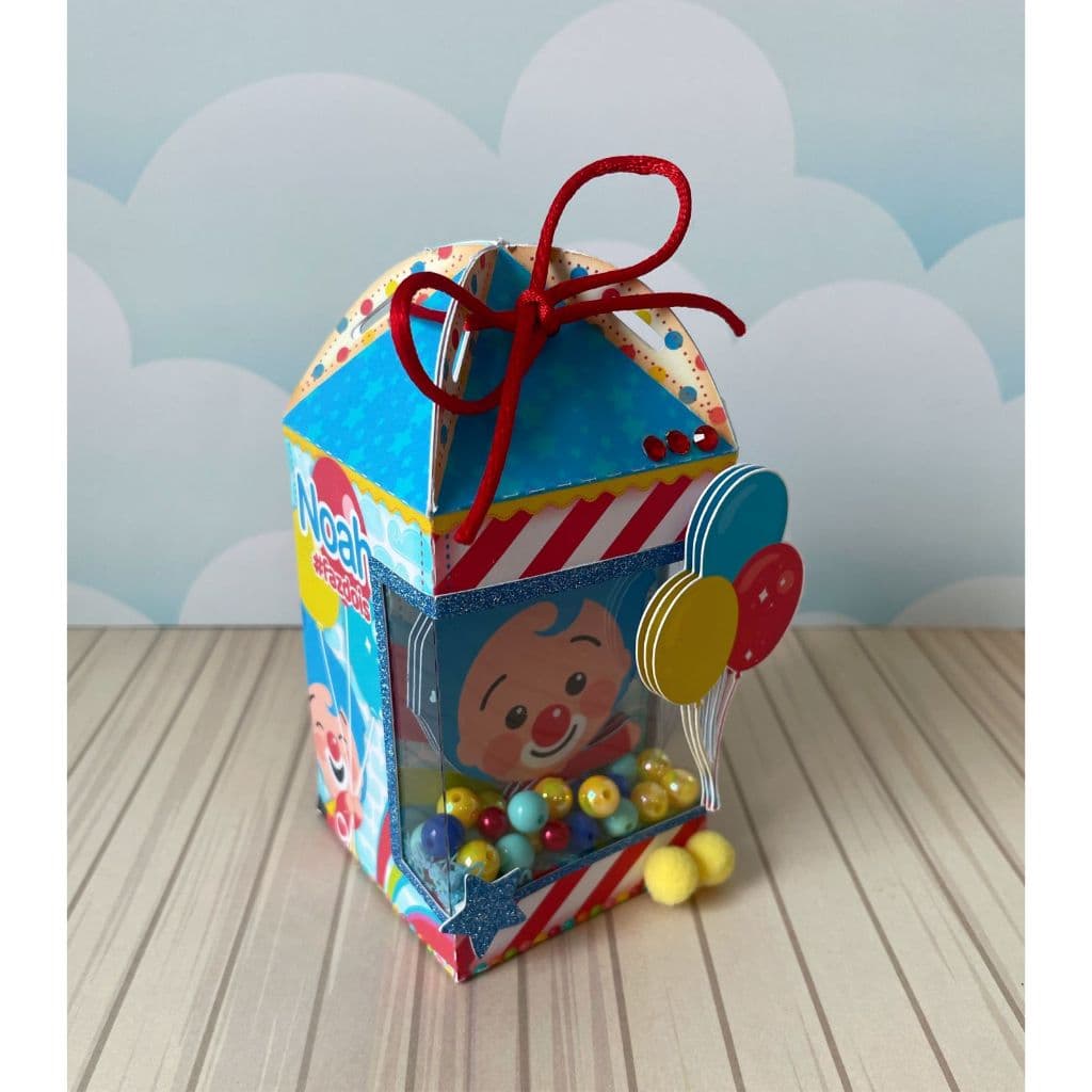✨ Caixa Quadrada Abinha Luxo - Palhaço Plim Plim, Herói do Coração - Lembrancinha de Festa - Papelaria Personalizada